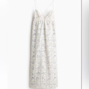 H&M coastal white blue shell maxi